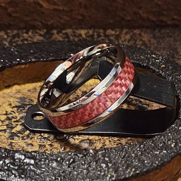 Women's Pink carbon Fiber Ring Band  - Carbon Fiber Ring - Picture 6 of 11